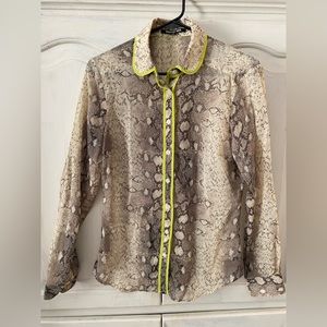 Gianni Bini womens snake skin top with neon detail